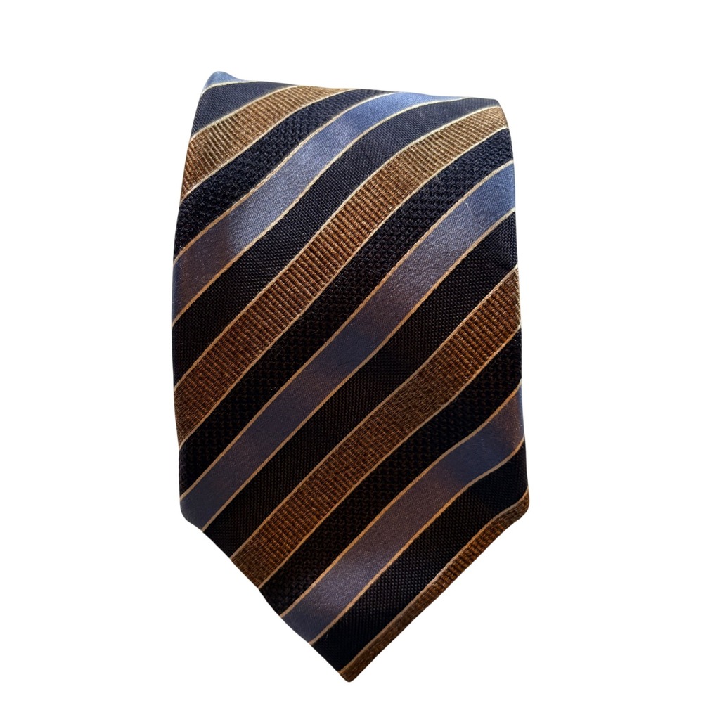 Canali Silk Necktie Mens Blue Bronze Striped Classic Italian Designer Business